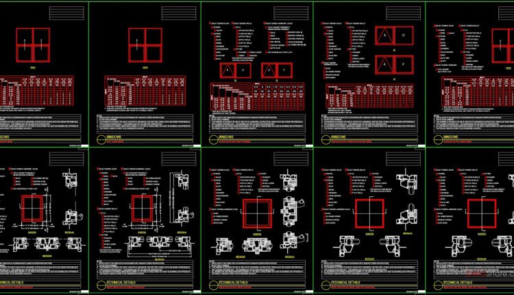 159.Details And Terms Of Typical Aluminum Windows In Autocad File