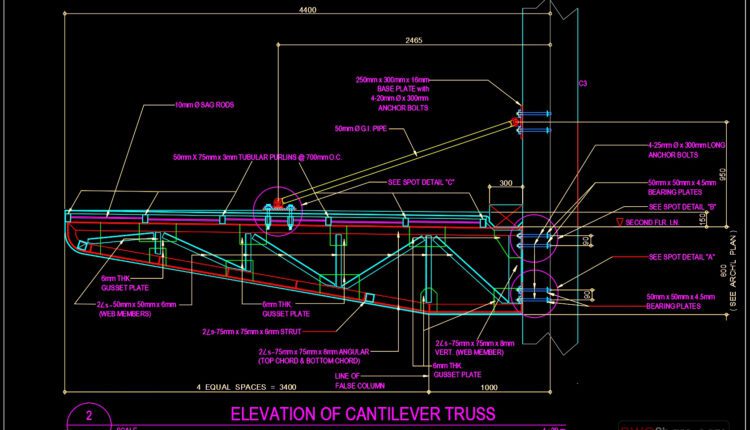 160.Details of cantilever truss In Autocad File