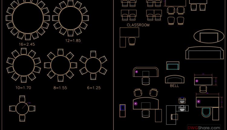 163.Dining tables and chairs Plan AutoCAD File Free Download