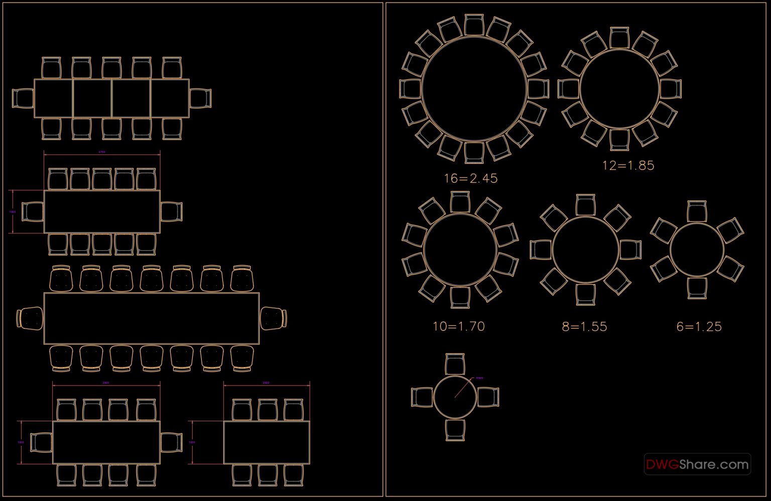 163.Dining tables and chairs Plan AutoCAD File Free Download