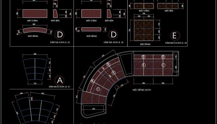 172.Walnut sofa Cad Blocks free download