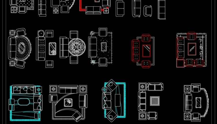 186.CAD Blocks Furniture for Living room (1)