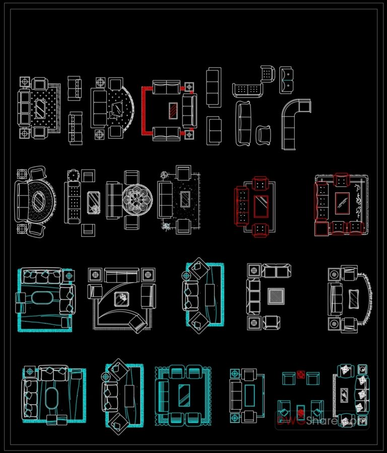 186.CAD Blocks Furniture for Living room