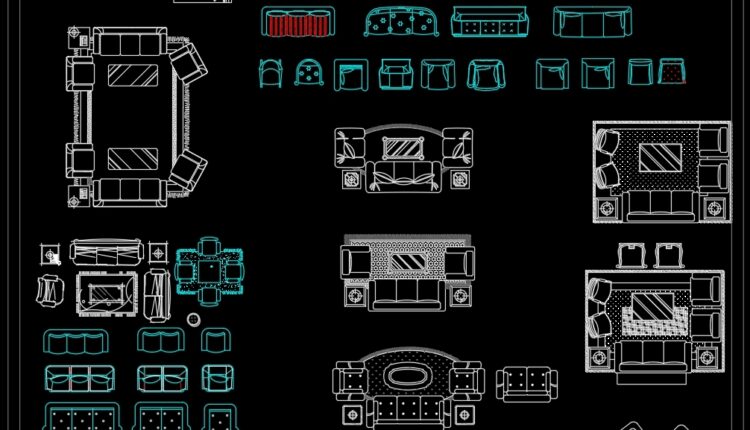 186.CAD Blocks Furniture for Living room (2)