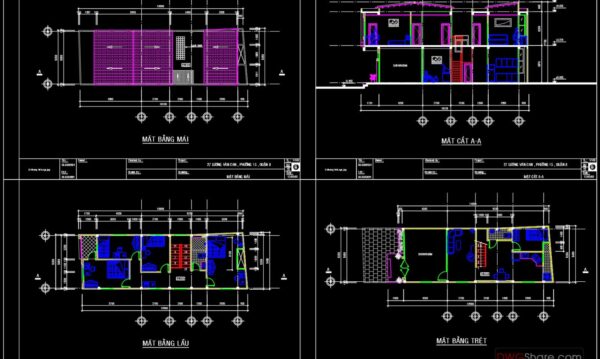 2 Stories House Plans and Faces Details AutoCAD File 5.2X15.6m