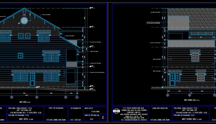 3 Stories House Plans, Faces and Sections Details AutoCAD File 7.5x16m