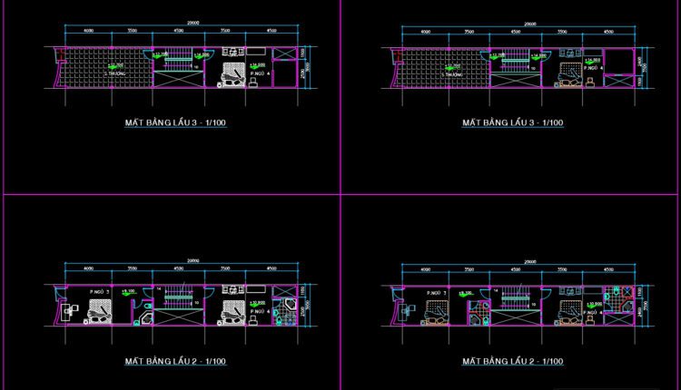 3 Stories House Plans and Sections Details AutoCAD File 3.6X20m