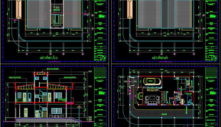 3 Stories House Plans and Sections Details AutoCAD File 9.8X15m