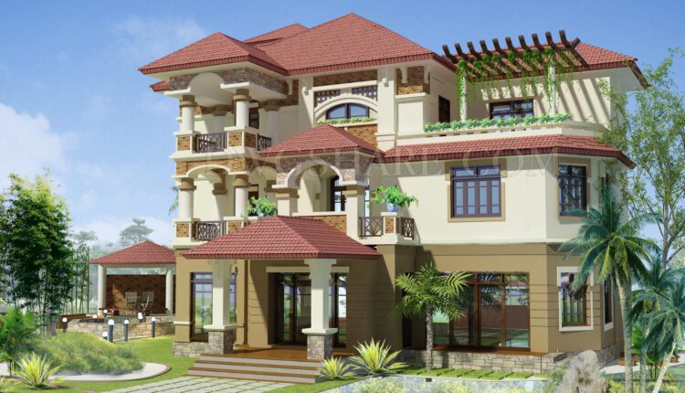 3-Story Classic Villa Plans, Faces and Sections Details AutoCAD File 13×16.3m