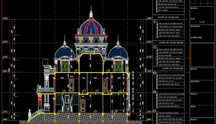3-Story Classic Villa Sections Details AutoCAD File 12.3×16.7m