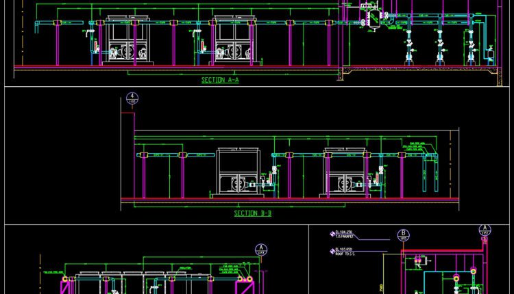 32.Free Download Of Chiller Plan Room Plan Elevation and Sections Autocad Drawing DWG