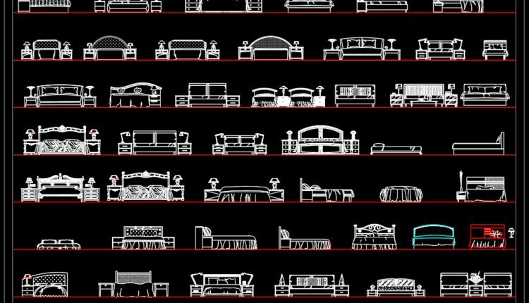 35.Beds top view and front view AutoCAD blocks free download