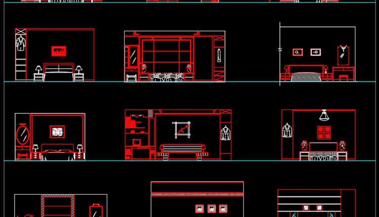37.Beds front view AutoCAD blocks free download