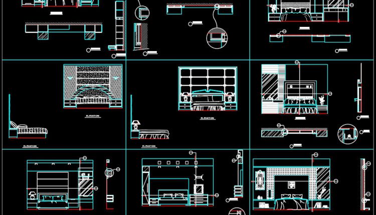 38.Beds front view AutoCAD blocks free download