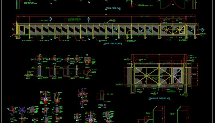 51.Steel Fence and Entrance Gate Details Autocad Drawing