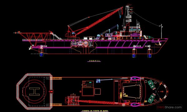 58.Crane Boat Dwg Drawing Free Download