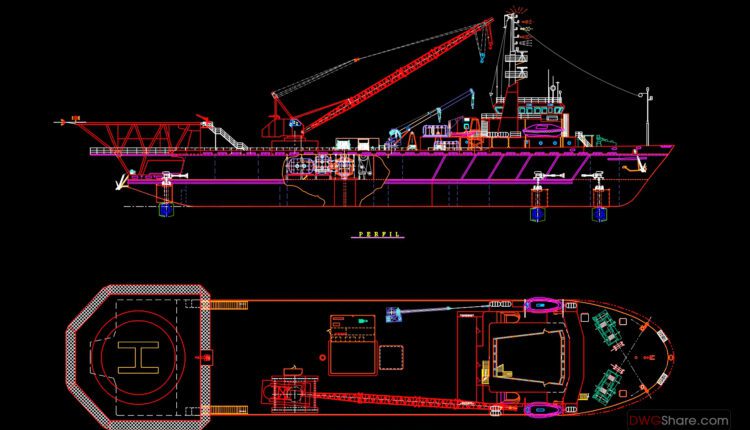 58.Crane Boat Dwg Drawing Free Download