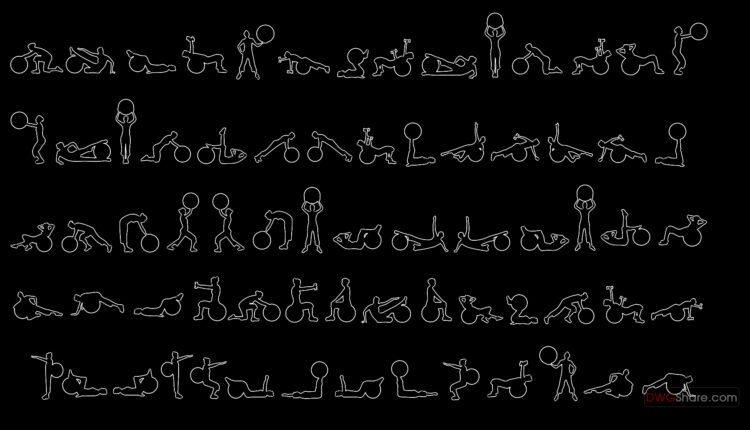 74.Free Download of People Silhouettes Pilates Autocad Drawing DWG