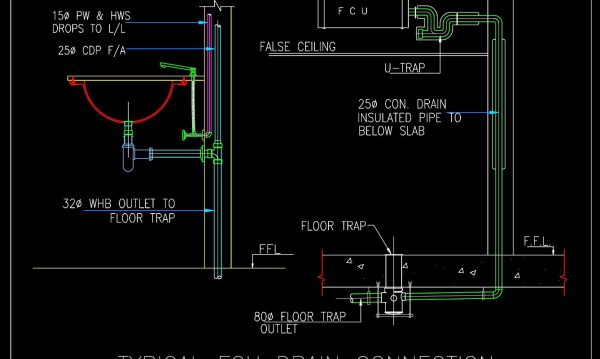 75.Typical FCU Drain Connection Detail CAD Drawing DWG
