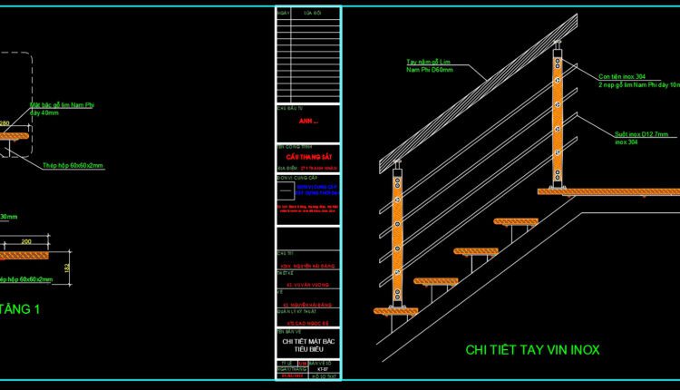 75.Chi tiết cầu thang gỗ xương cá file autocad