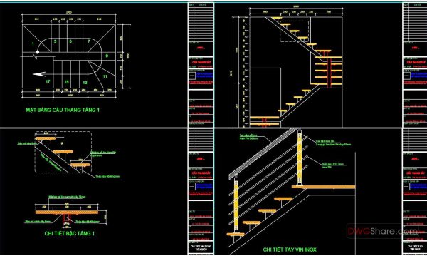 75.Chi tiết cầu thang gỗ xương cá file autocad