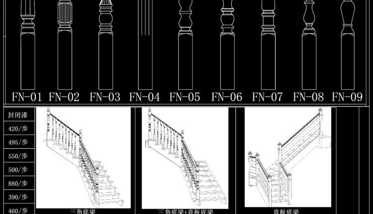 76.Detailed drawings of stairs in autocad file