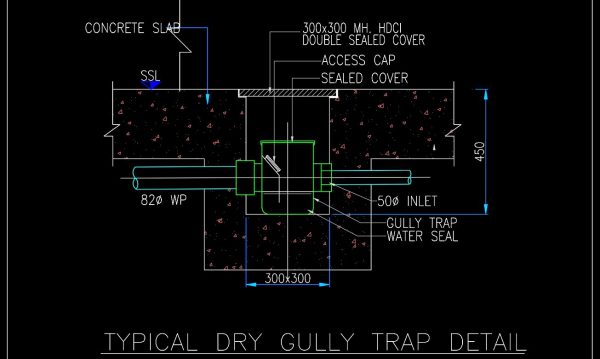 76.Typical Dry Gully Trap Details CAD Drawing DWG