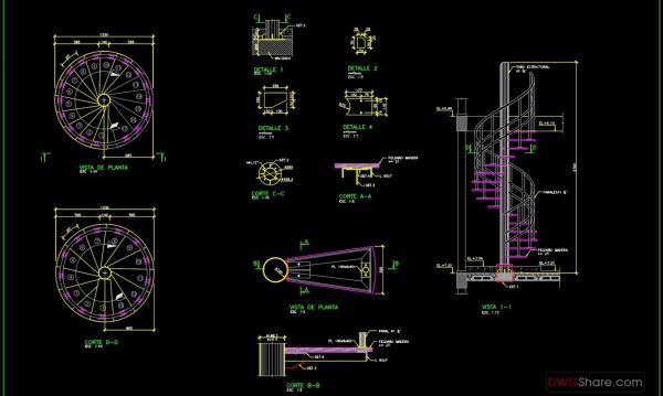 78.Detailed drawings of stairs in autocad file