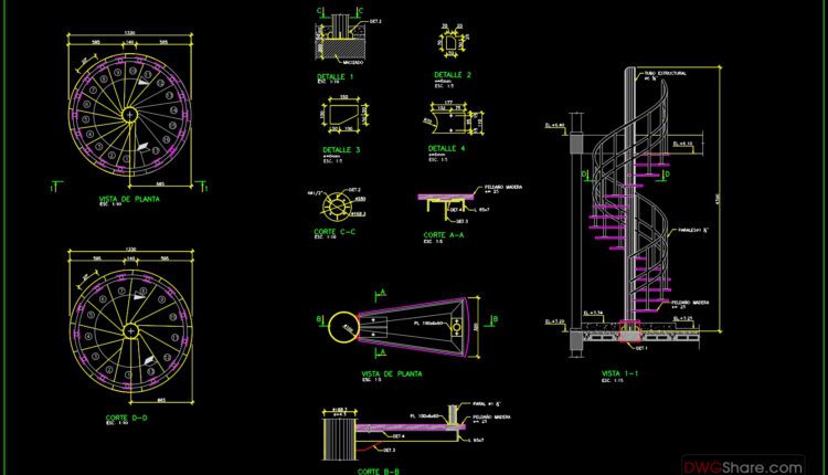 78.Detailed drawings of stairs in autocad file