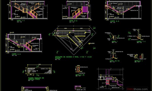 80.Detailed drawings of stairs in autocad file