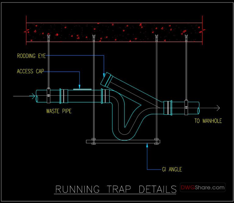83.Free Download of Running Trap Details Autocad Drawing DWG