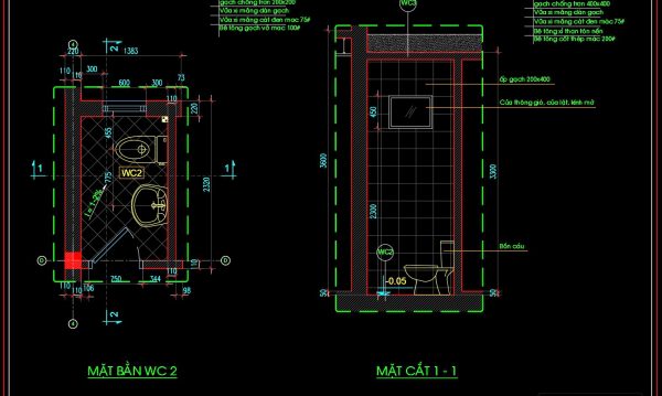 84.WC Layout Plan and elevations details AutoCAD drawing download