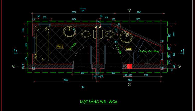 86.WC Layout Plan and elevations details AutoCAD drawing download