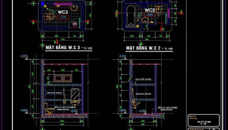 90.WC Layout Plan and elevations details AutoCAD drawing download