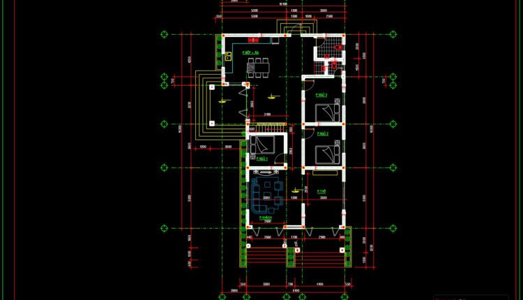 1-Story House Plans, Faces and Sections Details AutoCAD File 10x18m