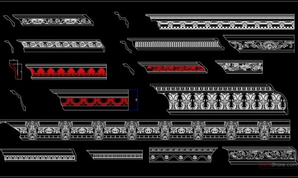 137.Autocad Drawing Of Cornices and molding For Download