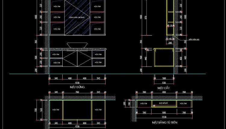 177.Autocad Drawing Of Walnut Lavabo Cabinet Details For Download