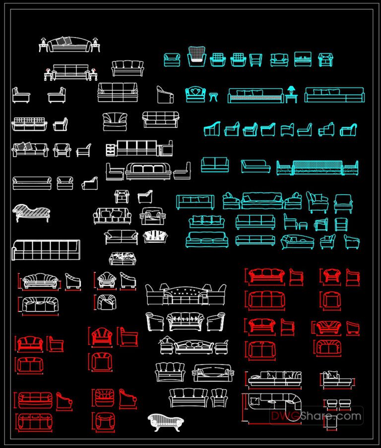 193.CAD Blocks Furniture for Living room
