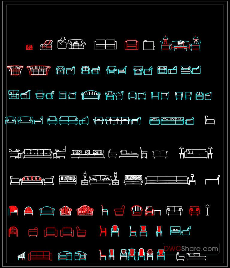194.CAD Blocks Furniture for Living room
