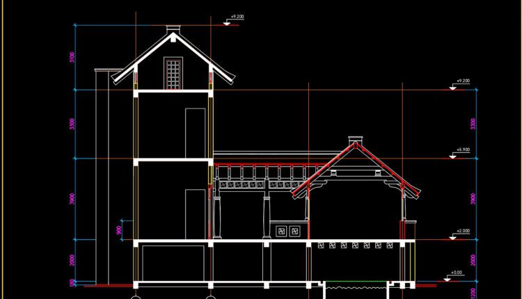 2-Story Villa Plans, Faces and Sections Details AutoCAD File 15mx13.5m