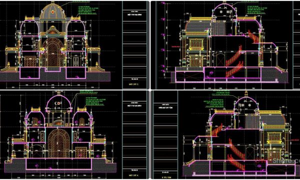 3-Story Classic Villa Sections Details AutoCAD File 16.5x19m