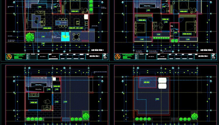 3-Story House a Complete Project AutoCAD File 8.7×12.5m