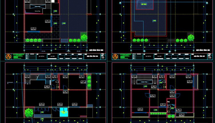 3-Story House a Complete Project AutoCAD File 8.7×12.5m