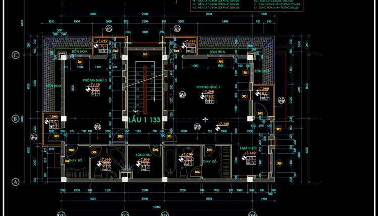 4-Stories House a Complete Project AutoCAD File 8x12m