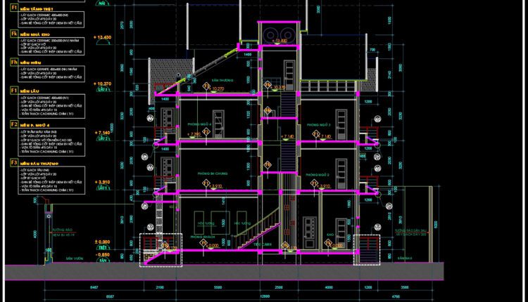 4-Stories House a Complete Project AutoCAD File 8x12m
