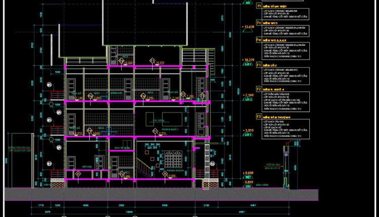 4-Stories House a Complete Project AutoCAD File 8x12m