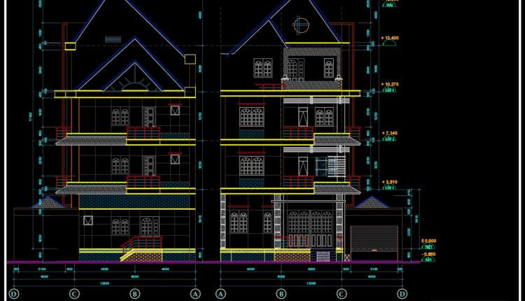 4-Stories House a Complete Project AutoCAD File 8x12m