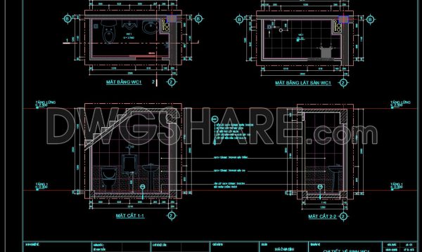 100.WC Layout Plan and elevations details AutoCAD drawing download