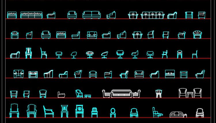 195.CAD Blocks Furniture for Living room