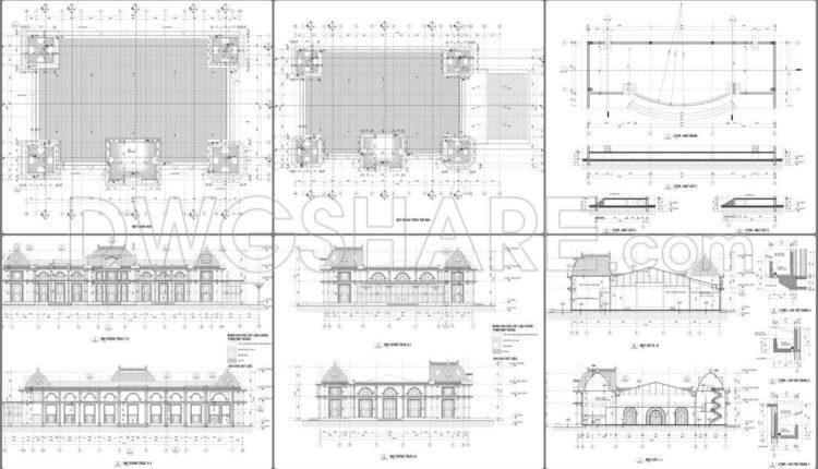 38.Drawing Of 1-Story Hall House Project 51.2m x 77.2m For Download